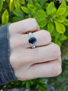 0773: Vintage: 18ct White Gold Royal Blue Sapphires Diamonds Ring- crisp, clean, sparkling, nice weight