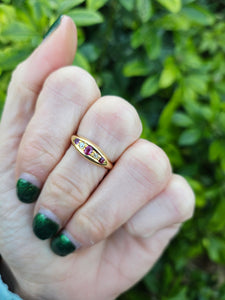 0753: intage: 18ct Gold Rubies Diamonds Stacker/Dress Ring- Date Mark -1967