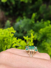 Load image into Gallery viewer, 2085: Vintage; 14ct Gold Emeralds Diamonds Geometric Set Cocktail Ring- exquisite symmetry
