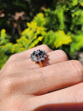 Load image into Gallery viewer, 1373: Vintage: 9ct Gold French Blue Sapphires Diamonds Cluster Ring- sparkling beauty
