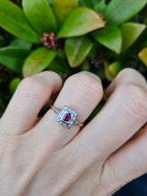 Load image into Gallery viewer, 0669: Art Deco- 18ct Gold Ruby 18 Diamonds Geometric Set ring,
