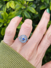 Load image into Gallery viewer, 0431 Vintage: 9ct White Gold Tanzanite, Topaz, Diamonds Art Deco Style Cocktail Ring
