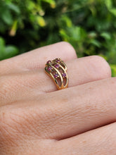 Load image into Gallery viewer, 1840: Vintage: 9ct Gold Lattice Work 7 Rubies Dress Ring- Lovely symmetry
