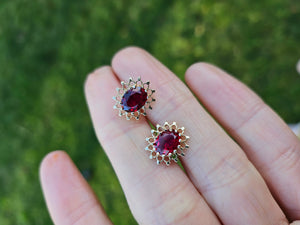 0548: Vintage: 9ct Gold Rich Red Garnet Openwork Earrings- joyous