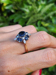 2022: Vintage: 18ct Gold French Blue Sapphires Diamonds Cluster Cocktail Ring- fabulous