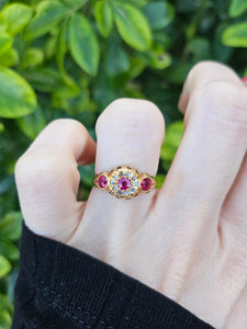 0668: Antique: 18ct Gold Rubies Diamonds Dress Ring- Date- Mark 1911