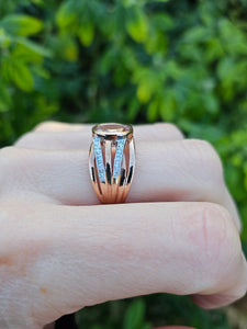 0884: Vintage: 9ct Rose Gold Large Pink Morganite Diamonds Cocktail Ring- Wow