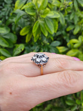 Load image into Gallery viewer, 0786: Vintage: 9ct Gold 30mBlue Sapphires 7 Diamonds Cluster Ring- statement piece
