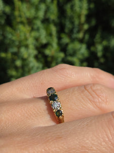 1883: Vintage; 18ct Gold Tsavorite Green Garnets Natural Diamond Stacker/Half- Eternity Ring- From 1969