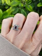 Load image into Gallery viewer, 0645: Vintage: 18ct Gold Ruby &amp;.10 Diamonds Square Set Ring - Art Deco Style
