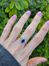 Load image into Gallery viewer, 0935: 18ct Gold French Blue Sapphires Diamonds Diana- Style Cluster Ring
