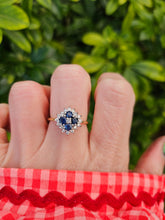 Load image into Gallery viewer, 0104: Vintage 18ct Gold French Blue Sapphires Diamonds Geometric Set Ring- Classic, Timeless, lovely
