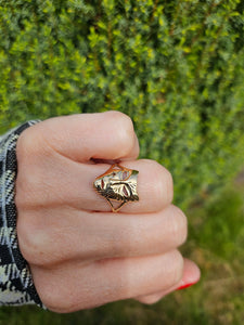 1336: Vintage: 9ct Gold "Theatrical Mask" Ring- a fun conversation piece.