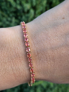 2319: Vintage:: 18ct Gold Padparadscha 39&nbsp; Orange Sapphires (8.19ct) Tennis Bracelet- Exquisite