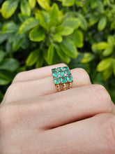 Load image into Gallery viewer, 1253: Vintage 9ct Gold Emeralds Diamonds Tiered Statement Ring- fabulous
