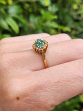 Load image into Gallery viewer, 1888L Vintage: 18ct Gold Emeralds &nbsp;16 Diamonds Cluster Ring- Geometric beauty
