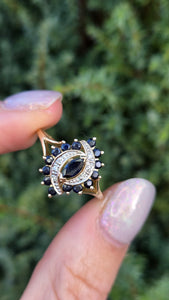 Vintage: 9ct Gold French Blue Sapphires Natural Diamonds Cluster Ring