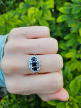 Load image into Gallery viewer, 0730:Vintage: 9ct Gold Australian Blue Sapphires 16 Diamonds Cocktail Ring- Date-Mark 1988
