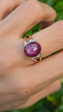Load image into Gallery viewer, Vintage: 9ct Gold  Rare Purple Star Sapphire Natural Diamonds Cocktail Ring
