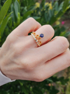 1446: Vintage: Rare 18ct Rose Gold Sapphire Diamonds Tiara Ring- UPDATED