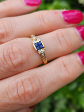 Cargar imagen en el visor de la galería, 2010: Vintage: 18ct Gold French Blue Sapphires Diamonds Dress/Stacker Ring- demure, sparkling
