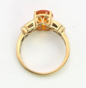 2329: Vintage: 18ct Gold Fire Opal Diamonds Dress Ring-vibrant, vivid, sparkling
