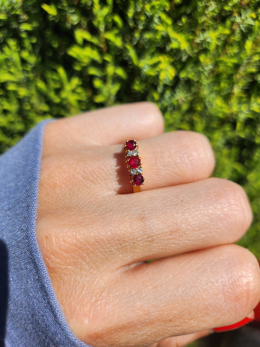 6061 Vintage(: 18ct Gold Rubies Diamonds Dress Ring- From 1977