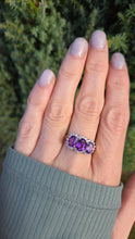 Load image into Gallery viewer, 6196: Vintage: 9ct Gold Purple Amethysts 28 Diamonds Halos Dress Ring
