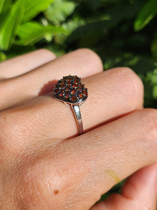 6103 Vintage: 9ct White Gold Red Natural Diamonds Voluptuous Heart Shaped Cocktail Ring- total eye candy
