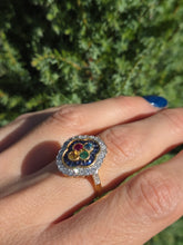 Load image into Gallery viewer, Vintage: 18ct Gold Art Deco Style  Harlequin Multi-Gem Diamonds Cluster Ring- Rainbow beauty
