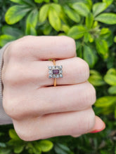 Load image into Gallery viewer, 0645: Vintage: 18ct Gold Ruby &amp;.10 Diamonds Square Set Ring - Art Deco Style
