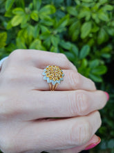 Load image into Gallery viewer, 0774:Vintage: Sensational 9ct Gold 19  Citrines 36 Diamonds Floral Cluster Ring
