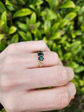 Load image into Gallery viewer, 1322: Vintage: Rare 9ct Gold Green Garnet Trilogy Ring lovely cut and colours
