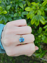 Load image into Gallery viewer, 0520: Vintage 9ct Gold  Emerald Cut Persian Blue Topaz Solitaire
