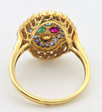 Load image into Gallery viewer, Vintage: 18ct Gold Art Deco Style  Harlequin Multi-Gem Diamonds Cluster Ring- Rainbow beauty

