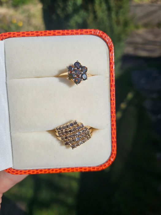 1082: Vintage: 9ct Gold 35 Champagne Diamonds (1ct) Cocktail Ring- sparkling beauty