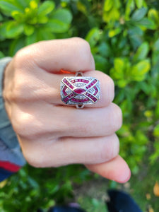 0132: Vintage 14ct White Gold Art Deco Style Rubies Diamonds Panel Ring - Exceptional, stylish, iconic