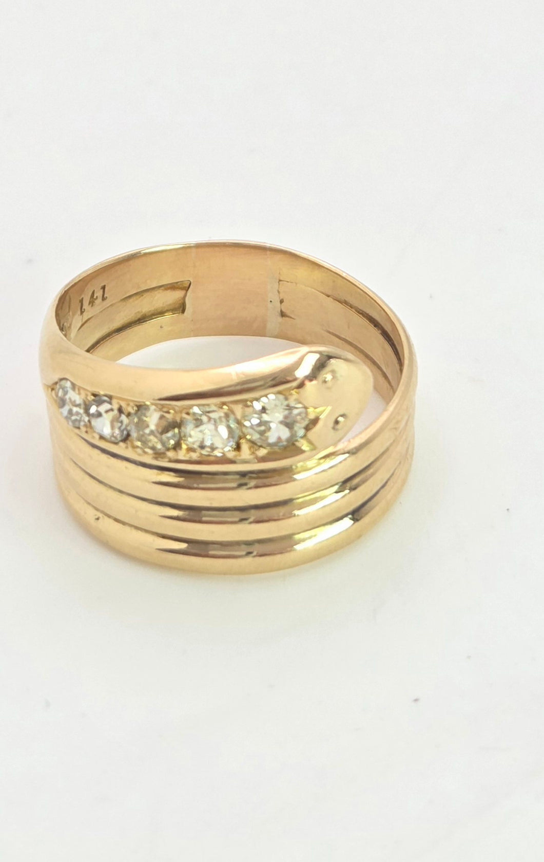 1868: Vintage: Statement 18ct Gold Natural Diamonds (0.63ct) Snake Ring- Large finger size