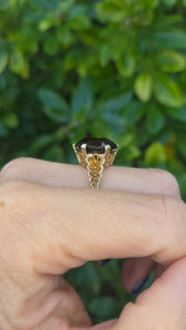2331 Vintage: 9ct Gold Large Cognac Smokey Quartz Ring- From 1972- Statement
