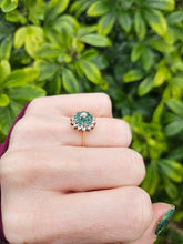 Load image into Gallery viewer, 0131: Vintage: 18ct Gold Emeralds Diamonds Flower Head Ring - sparkling symmetry
