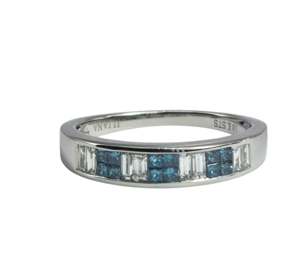 1906: Vintage; 18ct White Gold Blue & White Diamonds Stacker/Dress Ring- something specia