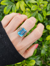 Load image into Gallery viewer, 0823: Vintage; Statement 9ct Gold Swiss Blue Topaz Diamonds Cocktail Ring
