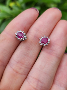 1998: Vintage: 9ct White Gold Ruby Diamond Stud Earrings- Pristine