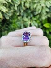 Load image into Gallery viewer, 0504: Vintage: 9ct Gold Purple Amethysts 28 Diamonds Halos Dress Ring- elegant
