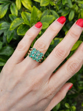 Load image into Gallery viewer, 1253: Vintage 9ct Gold Emeralds Diamonds Tiered Statement Ring- fabulous
