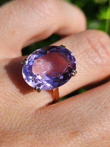 1909- Vintage: 9ct Gold Lilac Amethyst Cocktail Ring- From 1964