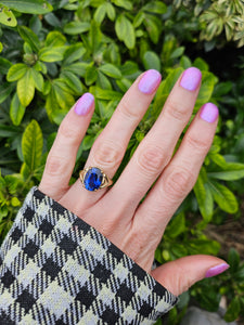 0765: Vintage; 9ct Gold French Blue Sapphire Cocktail Ring- remarkable