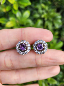 A8277: Vintage: Rare, Large 9ct Gold Alexandrite White Sapphires Clip-On Earrings