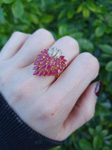 7122:  Vintage: 18ct Gold Rubies (4ct) Diamonds Statement Cocktail Ring- FAB- Outrageous