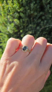 18ct Gold Blue Sapphire 22 Natural Diamonds Diana Style Cluster Ring
